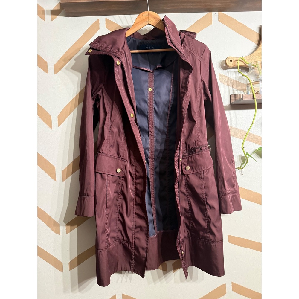 Cole Haan Raincoat Women XS Eggplant Purple Hooded Full Zip‎ 35MD8034